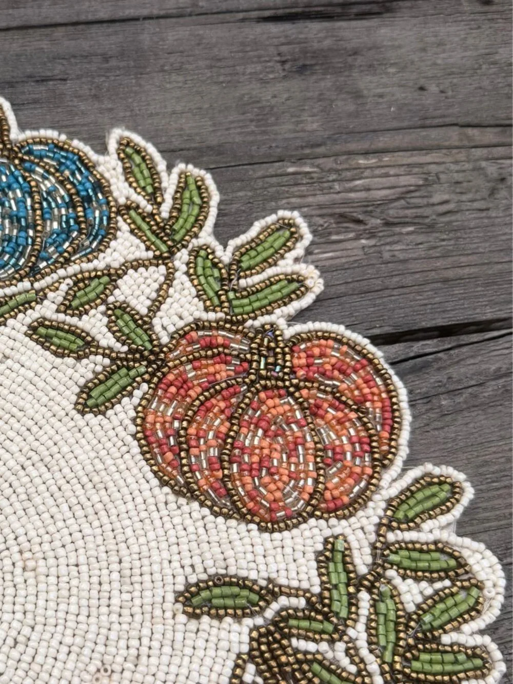RACHEL ZOE 15” Beaded Harvest Fall Thanksgiving Pumpkin Patch Placemat Charger